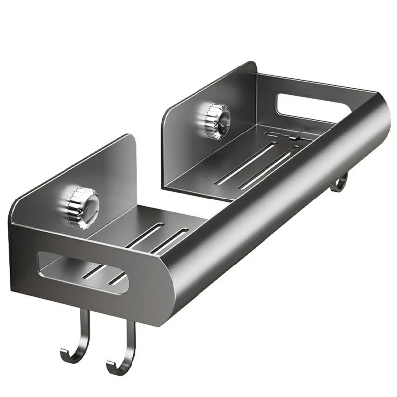 Zuigkap douche rek 29,5 x 13 x 5,5 cm Badkamer opbergrek zonder boren wandmontage met haken - Gunmetal grijs