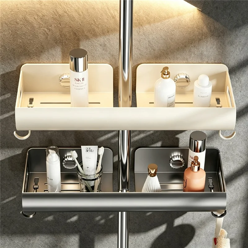 Zuigkap douche rek 29,5 x 13 x 5,5 cm Badkamer opbergrek zonder boren wandmontage met haken - Gunmetal grijs