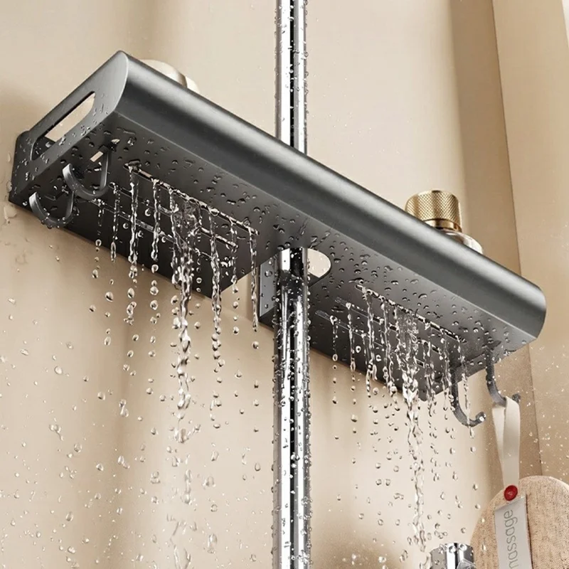 Zuigkap douche rek 29,5 x 13 x 5,5 cm Badkamer opbergrek zonder boren wandmontage met haken - Gunmetal grijs