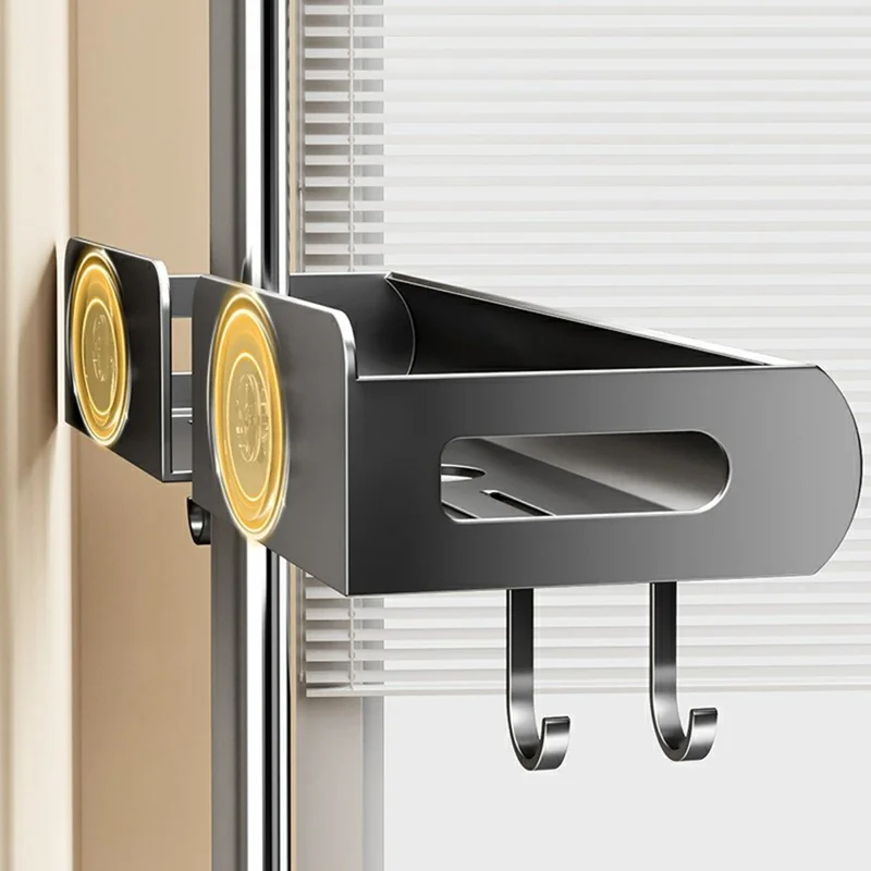 Zuignap Douchehoekunit 39,5 x 13 x 5,5 cm Badkameropbergrek Zonder Boorbevestiging met Haken - Gunmetal Grijs
