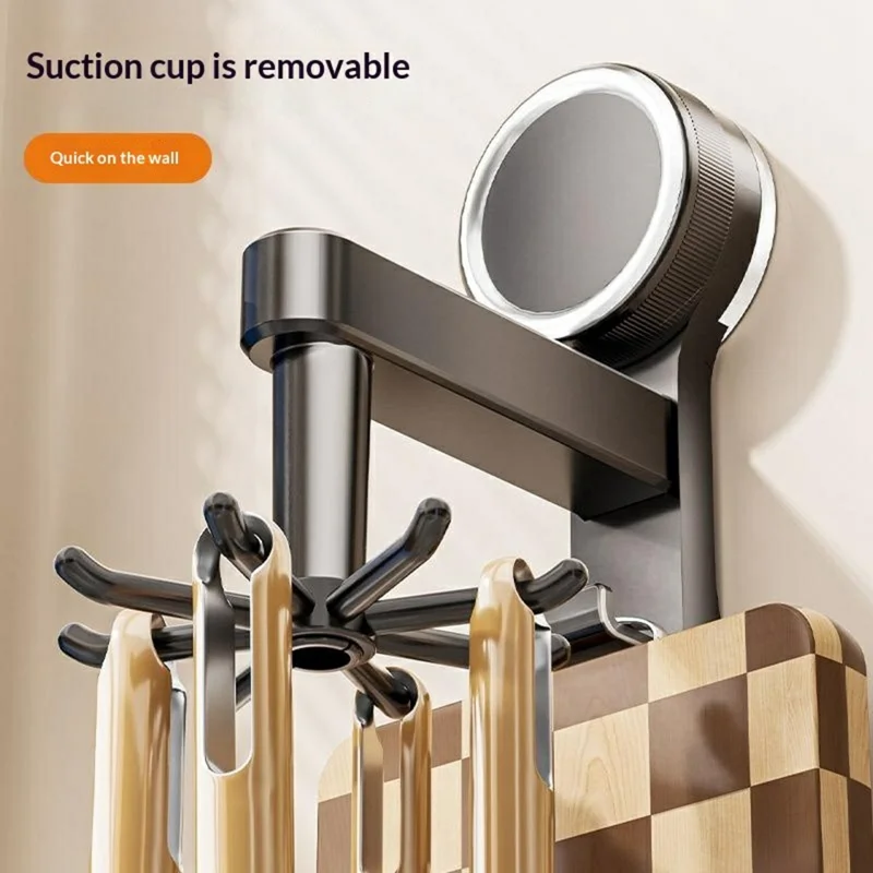 Range-ustensiles de cuisine avec ventouse 360° pivotant, organisateur mural sans perçage pour outils de cuisine planche à découper - Gris anthracite