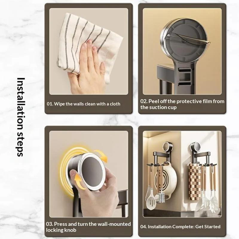 Range-ustensiles de cuisine avec ventouse 360° pivotant, organisateur mural sans perçage pour outils de cuisine planche à découper - Gris anthracite