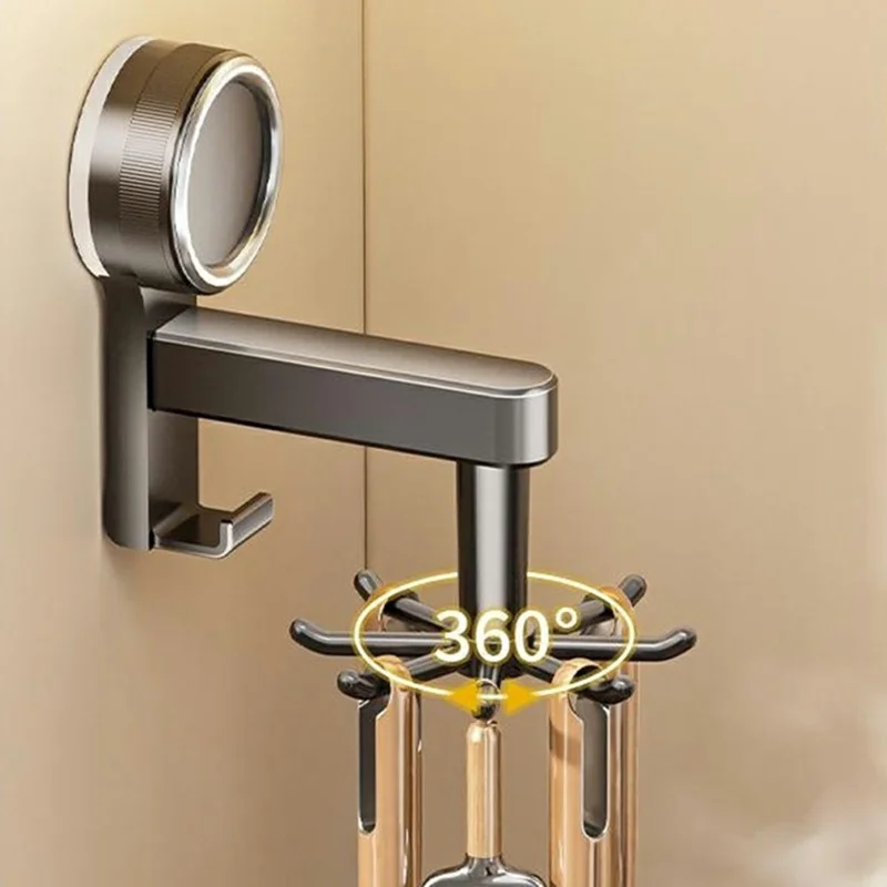 Range-ustensiles de cuisine avec ventouse 360° pivotant, organisateur mural sans perçage pour outils de cuisine planche à découper - Gris anthracite