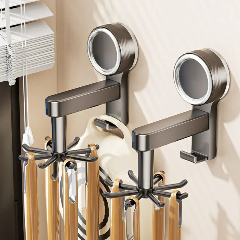Range-ustensiles de cuisine avec ventouse 360° pivotant, organisateur mural sans perçage pour outils de cuisine planche à découper - Gris anthracite