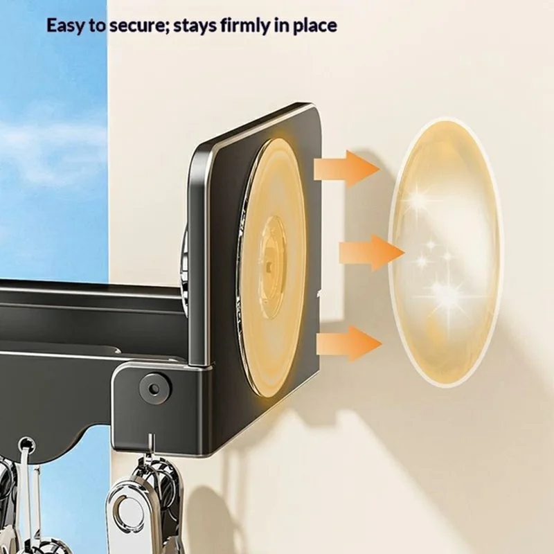 Étendoir mural pliable avec 14 pinces, système d'aspiration, porte-monnaie invisible pour sous-vêtements et chaussettes, idéal pour balcon - Gris anthracite