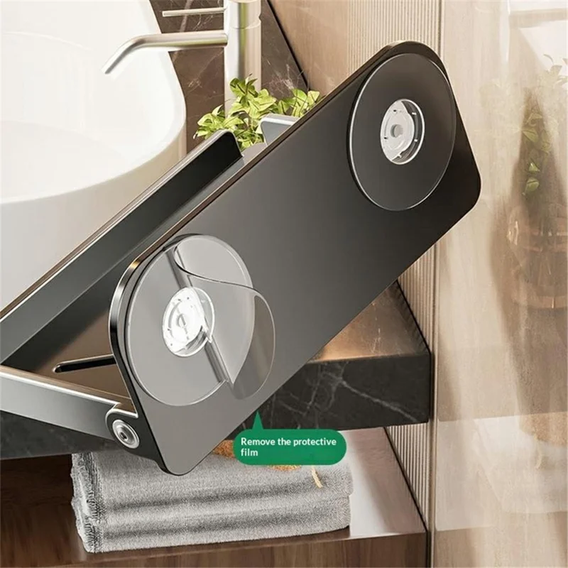 Folding Phone Stand Wall Mounted Bathroom Shelf 90 Degree Foldable Storage Rack Carbon Steel Waterproof Tissue Holder - Gunmetal Grey
