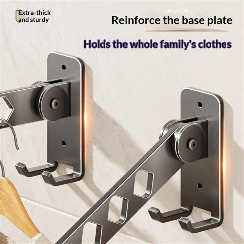 Foldable Wall Mounted Clothes Drying Rack 8-Hook Stainless Steel No Drill Bathroom Balcony Space Saving Hanger - Gunmetal Grey
