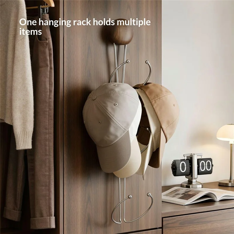 Porte-chapeaux 3 crochets sans perçage avec ventouse en bois de noyer support pour casquette