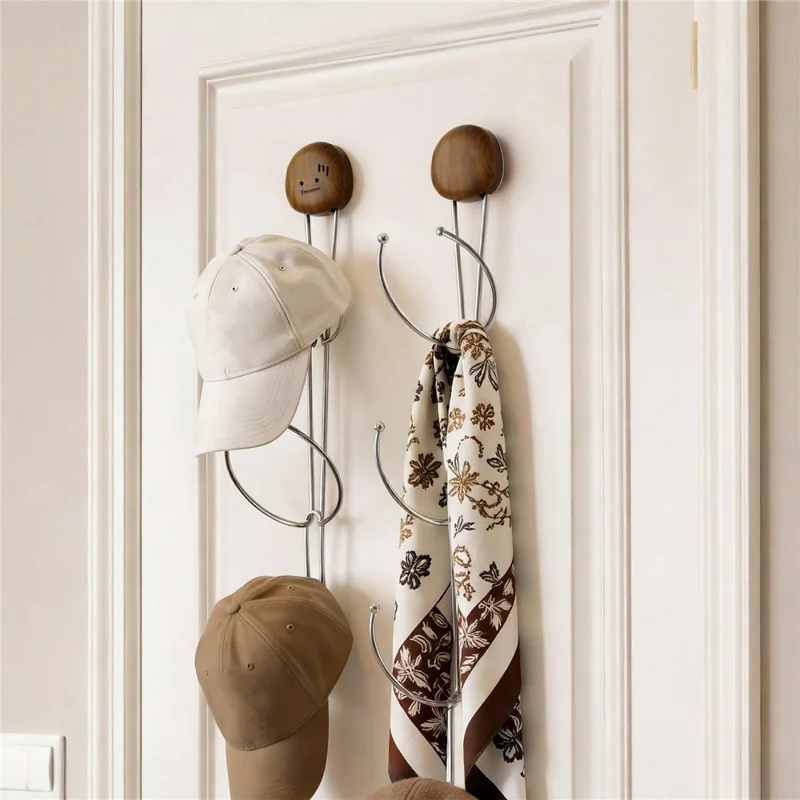 Porte-chapeaux 3 crochets sans perçage avec ventouse en bois de noyer support pour casquette