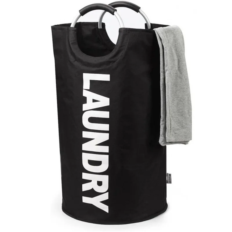Large Size Collapsible Laundry Basket 600D Oxford Cloth Waterproof Dirty Clothes Storage Basket with Handles - Black