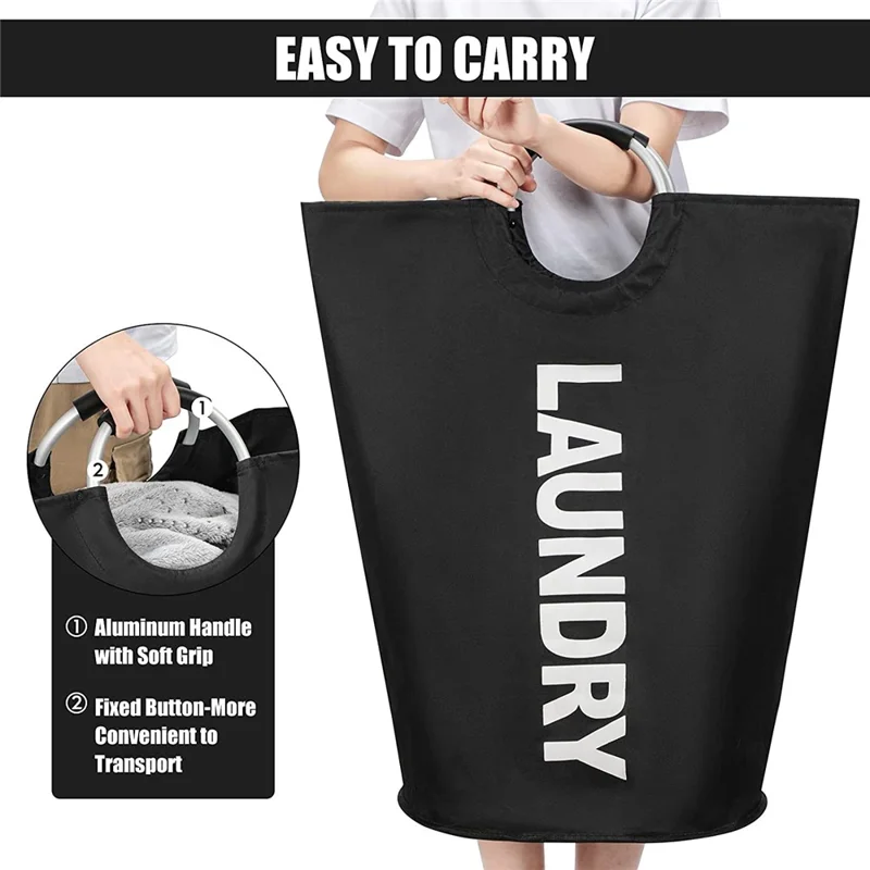 Large Size Collapsible Laundry Basket 600D Oxford Cloth Waterproof Dirty Clothes Storage Basket with Handles - Black