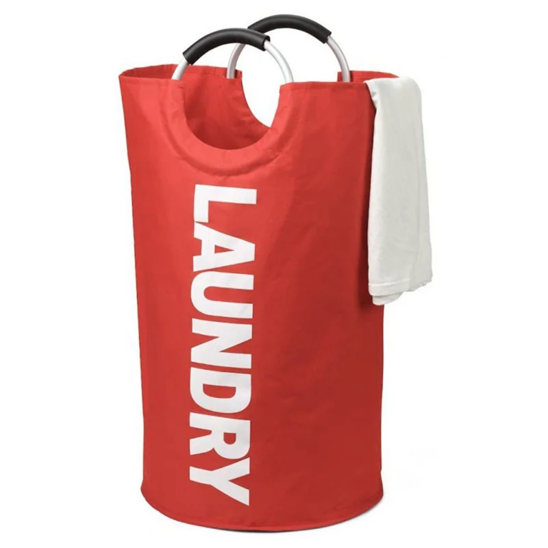 Large Size Collapsible Laundry Basket 600D Oxford Cloth Waterproof Dirty Clothes Storage Basket with Handles - Red