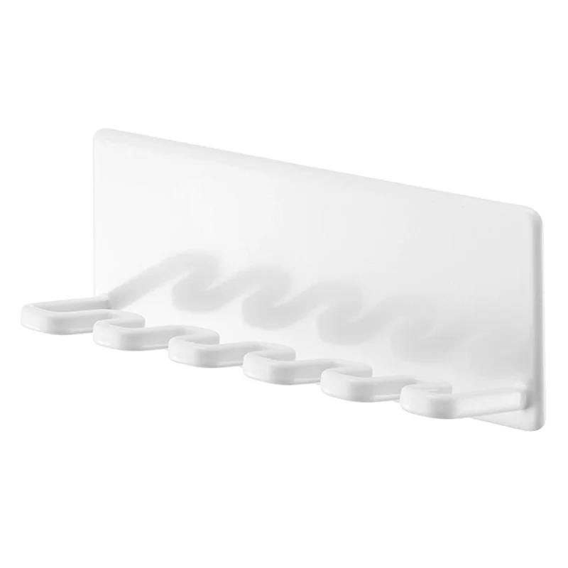 Muurbevestigde tandenborstelhouder zonder boren 5-vakjes badkamer tandenborstel scheermes organizer - Wit / LH-428