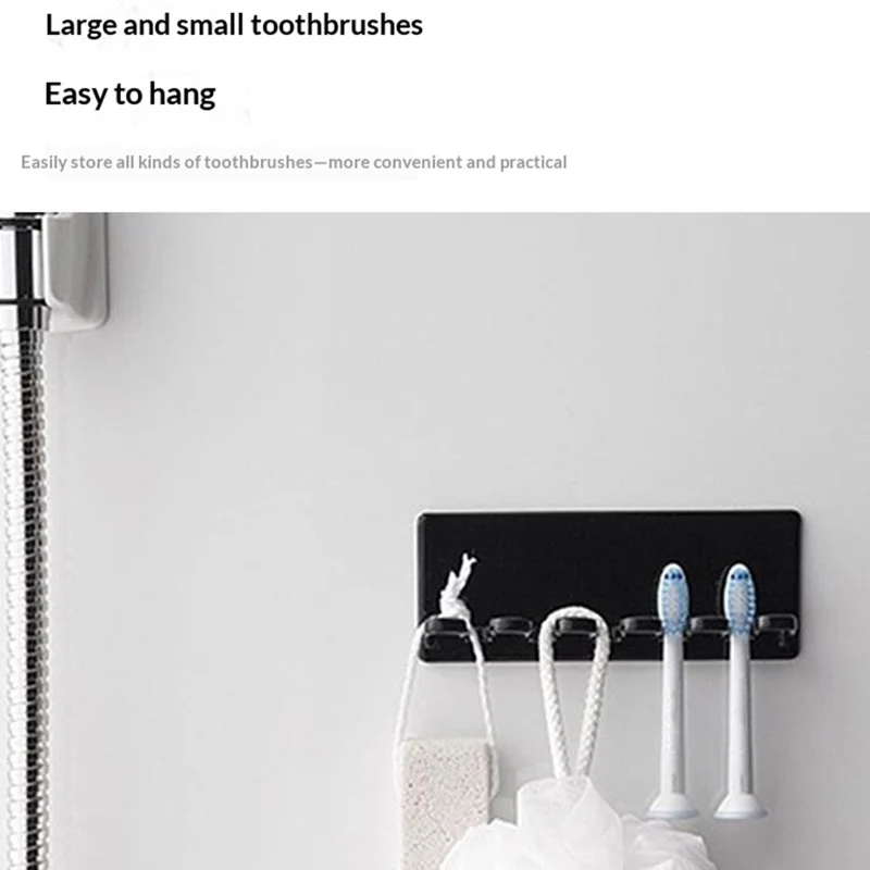 Muurbevestigde tandenborstelhouder zonder boren 5-vakjes badkamer tandenborstel scheermes organizer - Wit / LH-428