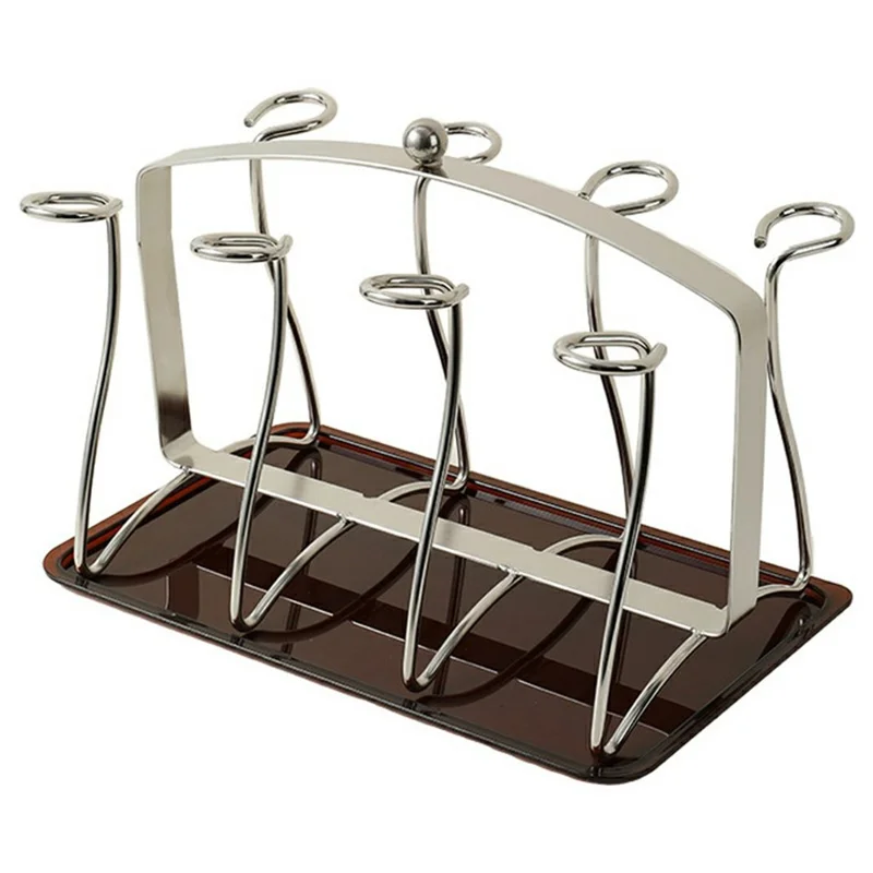 Porte-gobelets en acier inoxydable 8 gobelets avec plateau amovible, support de rangement pour gobelets, organisateur pour bureau