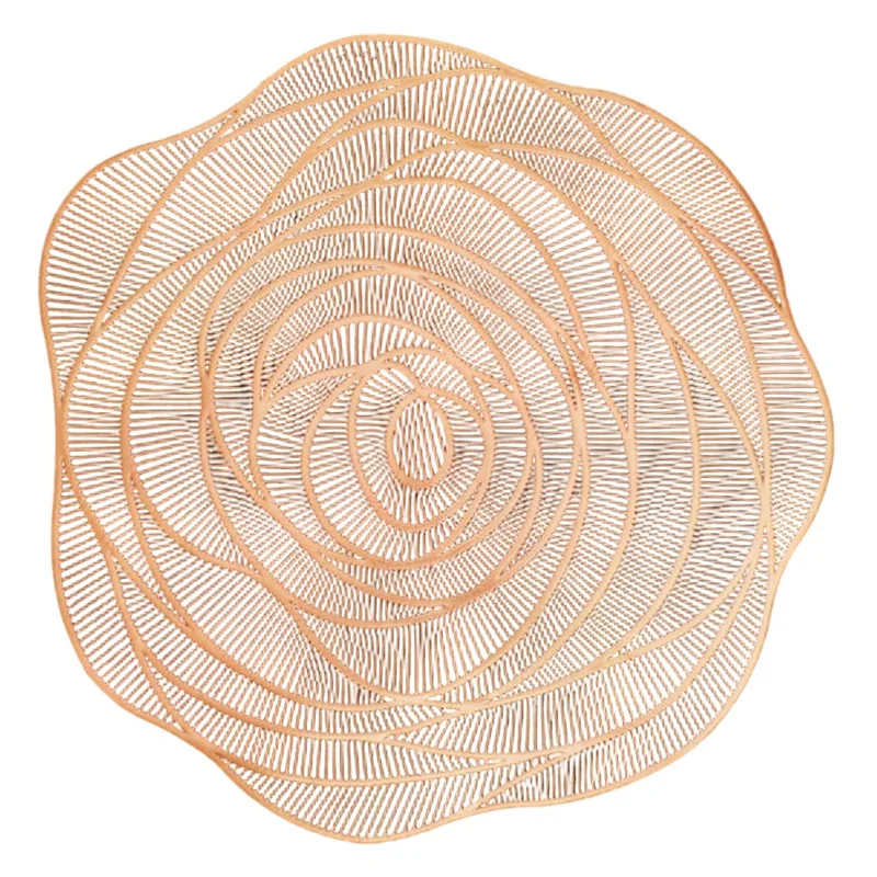 Sous-verre élégant de 38 cm avec motif rose ajouré en PVC doré rose, isolation thermique, pour salle à manger et restaurant