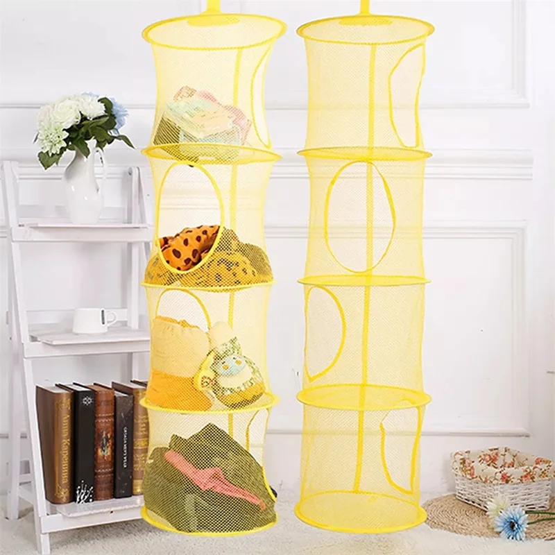 Four Layer Folding Mesh Clothes Drying Rack Laundry Hanging Basket Dryer Net - Yellow