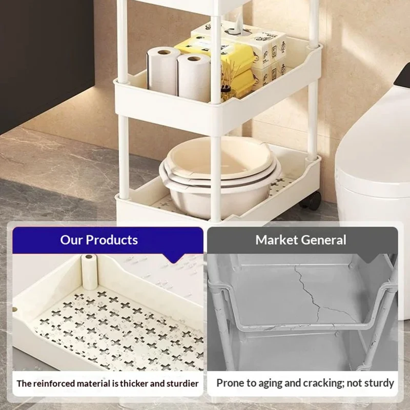 Carrinho de Armazenamento com 3 Níveis 40x15x62cm, Estante de Armazenamento para Espaços Estreitos com Bandeja de Drenagem, Carrinho Móvel com Rodízios - Branco