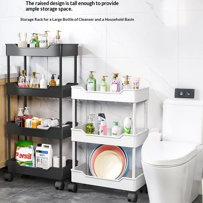 Carrinho de Armazenamento com 3 Prateleiras 40x20x62 cm, Estante de Armazenamento Sanitaário com Espaço Reduzido, Design com Bandeja de Drenagem, Carrinho Móvel com Rodízios - Branco