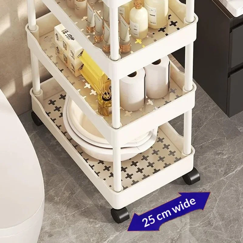 Carrinho de Armazenamento com 3 Prateleiras 40x20x62 cm, Estante de Armazenamento Sanitaário com Espaço Reduzido, Design com Bandeja de Drenagem, Carrinho Móvel com Rodízios - Branco