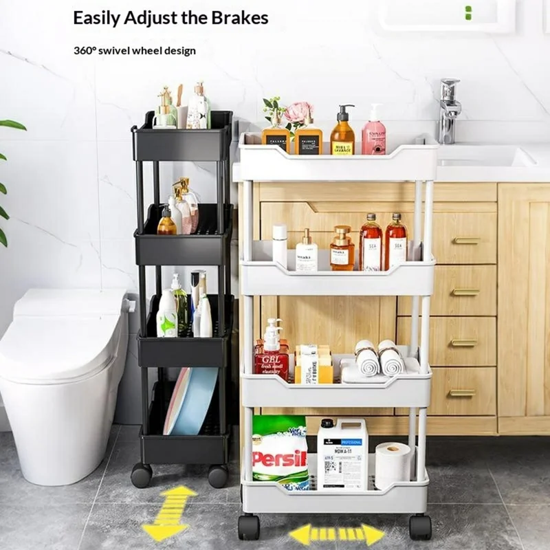 40x25x117cm 5-Tier Rolling Storage Cart Bathroom Gap Storage Rack Drainage Tray Design Mobile Trolley with Wheels - Black