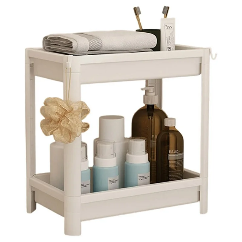 Prateleira de Armazenamento com 2 Níveis 36x23x38,5 cm, Organizador de Chão para Espaços Vazios no Casa de Banho, Cozinha - Branco