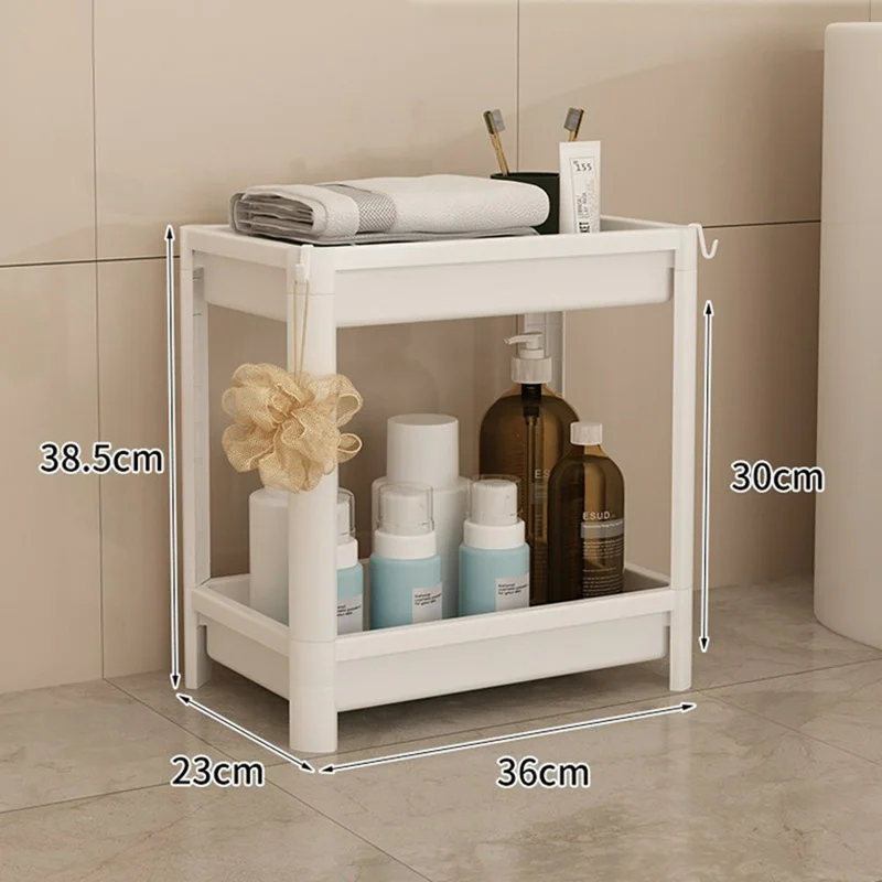 Prateleira de Armazenamento com 2 Níveis 36x23x38,5 cm, Organizador de Chão para Espaços Vazios no Casa de Banho, Cozinha - Branco