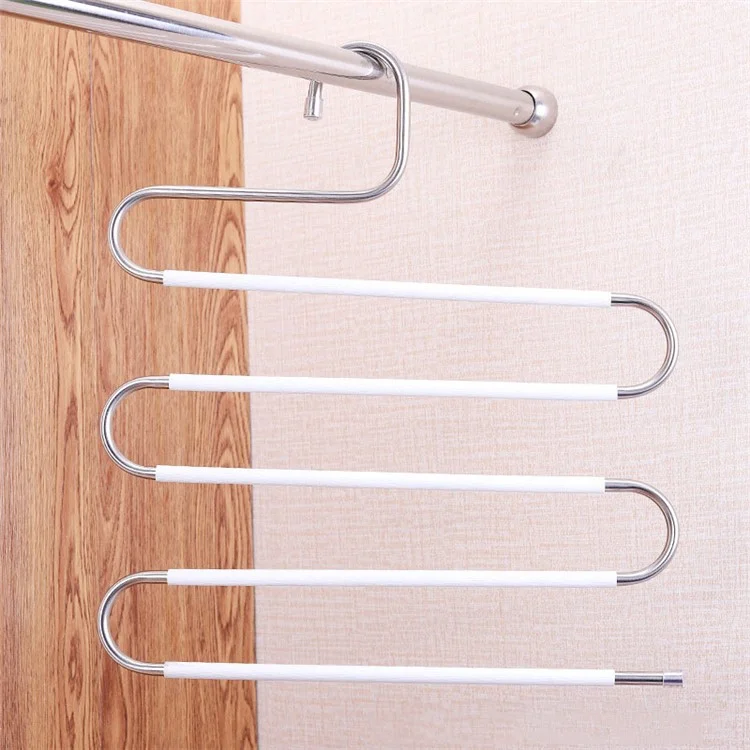 4Pcs S Shaped Pant Hangers Non-Slip Space-saving Stainless Steel Clothes Hanger Wardrobe Organizer for Pants Scarf Tie Towel - White
