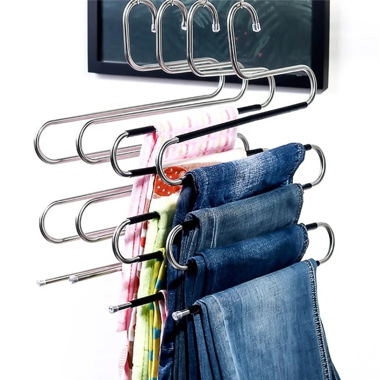 4Pcs S Shaped Pant Hangers Non-Slip Space-saving Stainless Steel Clothes Hanger Wardrobe Organizer for Pants Scarf Tie Towel - White