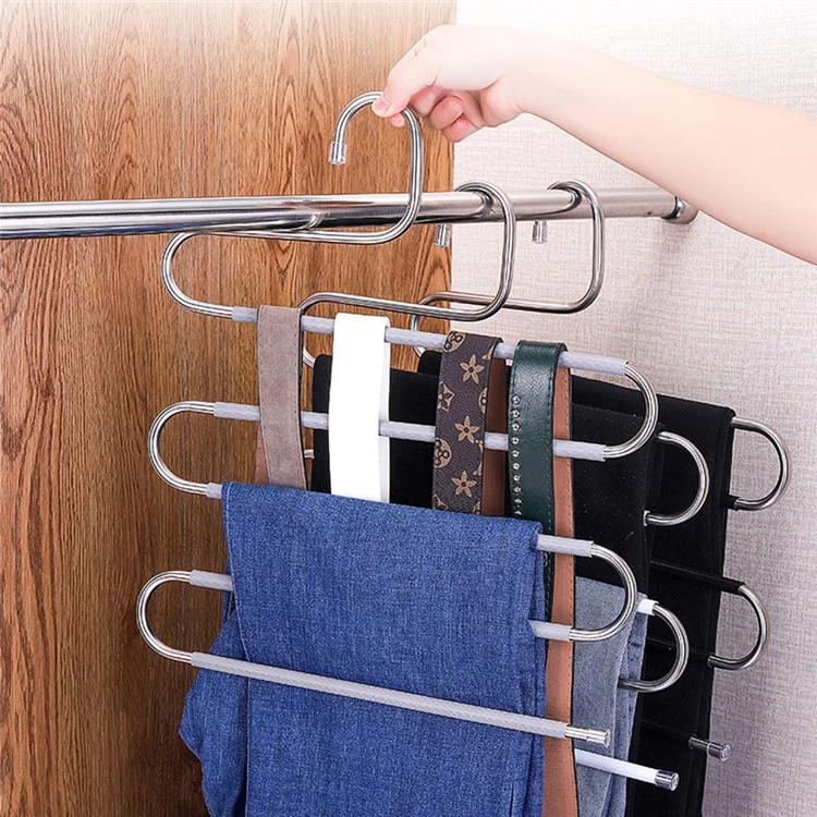 4Pcs S Shaped Pant Hangers Non-Slip Space-saving Stainless Steel Clothes Hanger Wardrobe Organizer for Pants Scarf Tie Towel - White