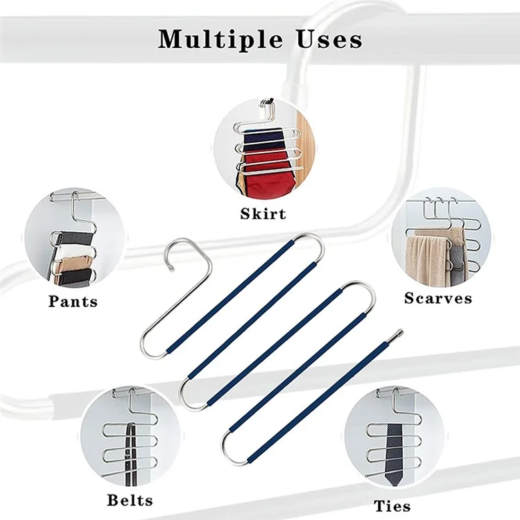 4Pcs S Shaped Pant Hangers Non-Slip Space-saving Stainless Steel Clothes Hanger Wardrobe Organizer for Pants Scarf Tie Towel - White