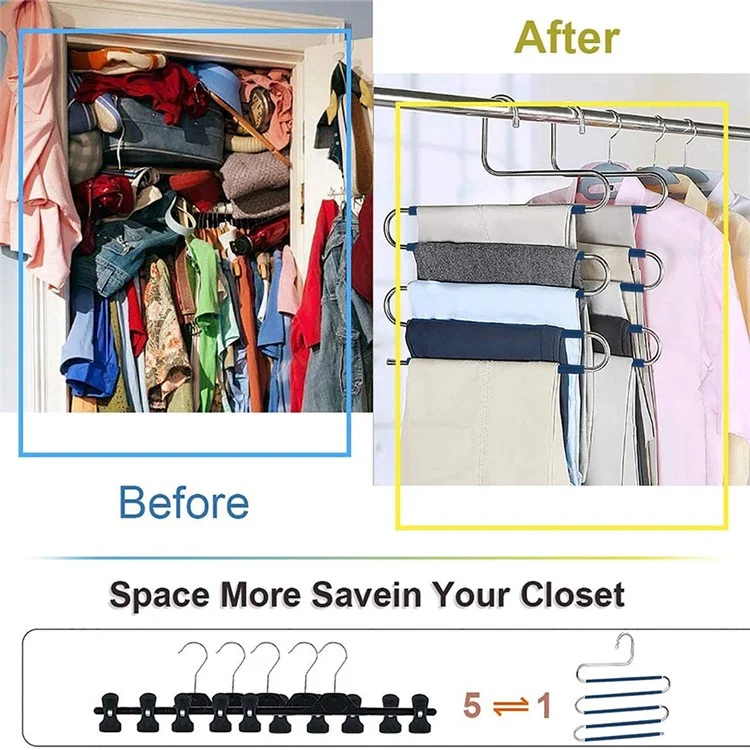 4Pcs S Shaped Pant Hangers Non-Slip Space-saving Stainless Steel Clothes Hanger Wardrobe Organizer for Pants Scarf Tie Towel - White