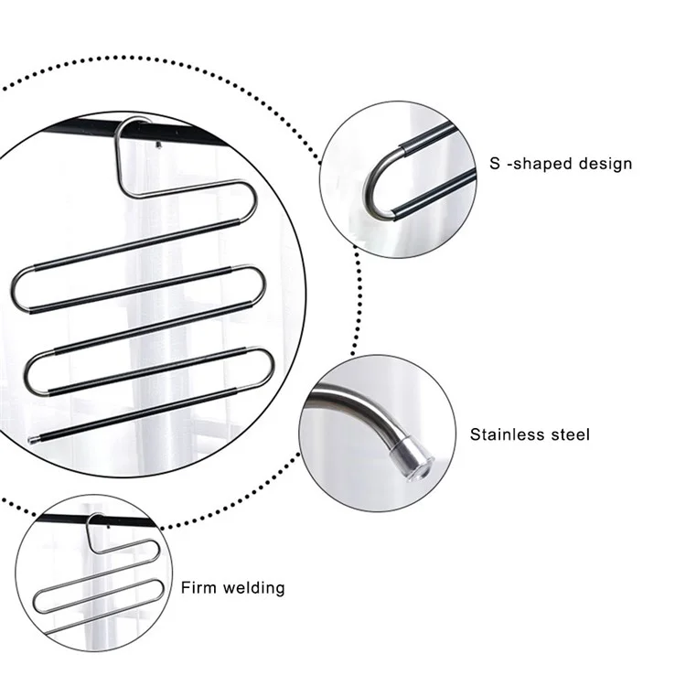 4Pcs S Shaped Pant Hangers Non-Slip Space-saving Stainless Steel Clothes Hanger Wardrobe Organizer for Pants Scarf Tie Towel - White