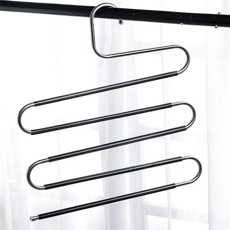 4Pcs S Shaped Pant Hangers Non-Slip Space-saving Stainless Steel Clothes Hanger Wardrobe Organizer for Pants Scarf Tie Towel - White