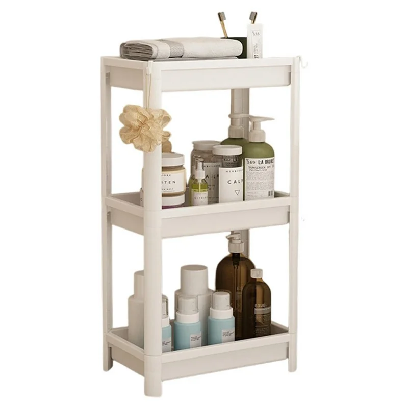 Prateleira de Armazenamento com Espaço de 36x23x68,5 cm com 3 Níveis, Organizador Autónomo para Casa de Banho Cozinha - Branco