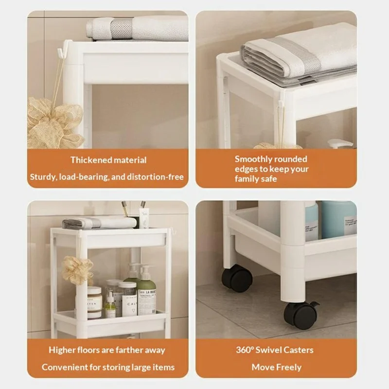 Prateleira de Armazenamento com Espaço de 36x23x68,5 cm com 3 Níveis, Organizador Autónomo para Casa de Banho Cozinha - Branco