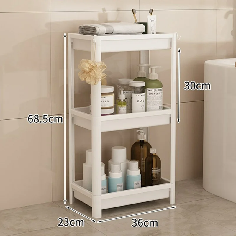 Prateleira de Armazenamento com Espaço de 36x23x68,5 cm com 3 Níveis, Organizador Autónomo para Casa de Banho Cozinha - Branco