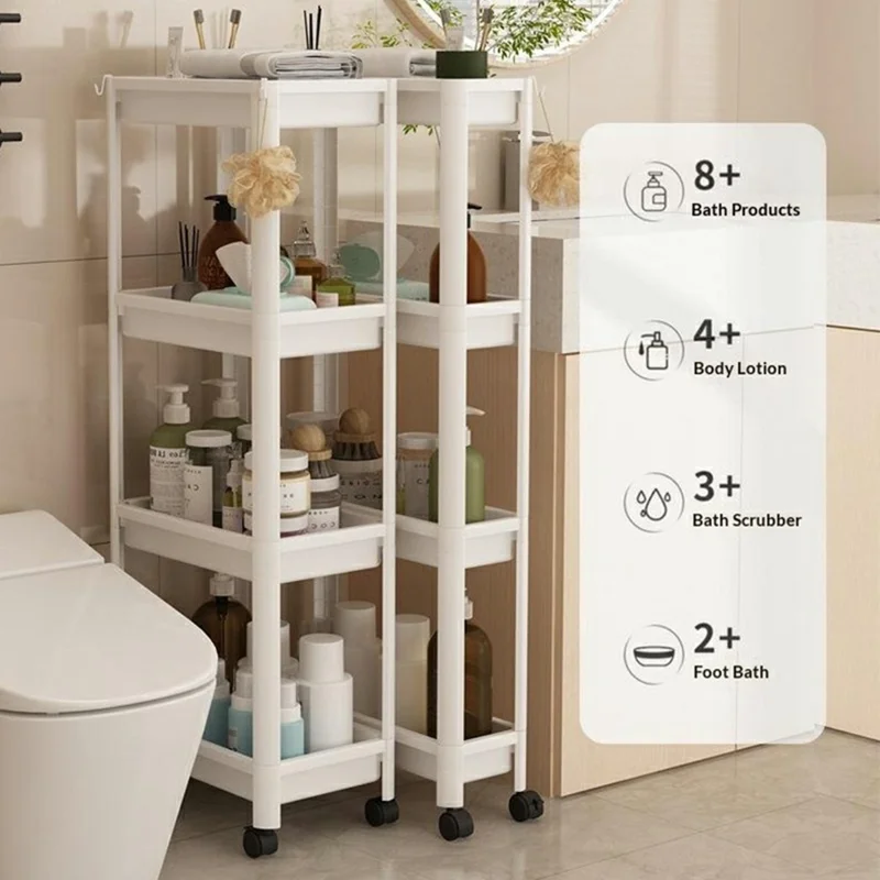 36x23x98,5cm 4-Tier Prateleira de Armazenamento para Espaços Vazios em Casa Casa de Banho Estante Organizadora Autoportante para Casa de Banho Cozinha - Branco
