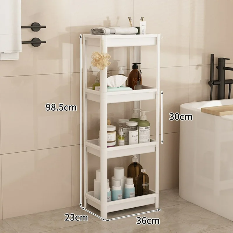 36x23x98,5cm 4-Tier Prateleira de Armazenamento para Espaços Vazios em Casa Casa de Banho Estante Organizadora Autoportante para Casa de Banho Cozinha - Branco
