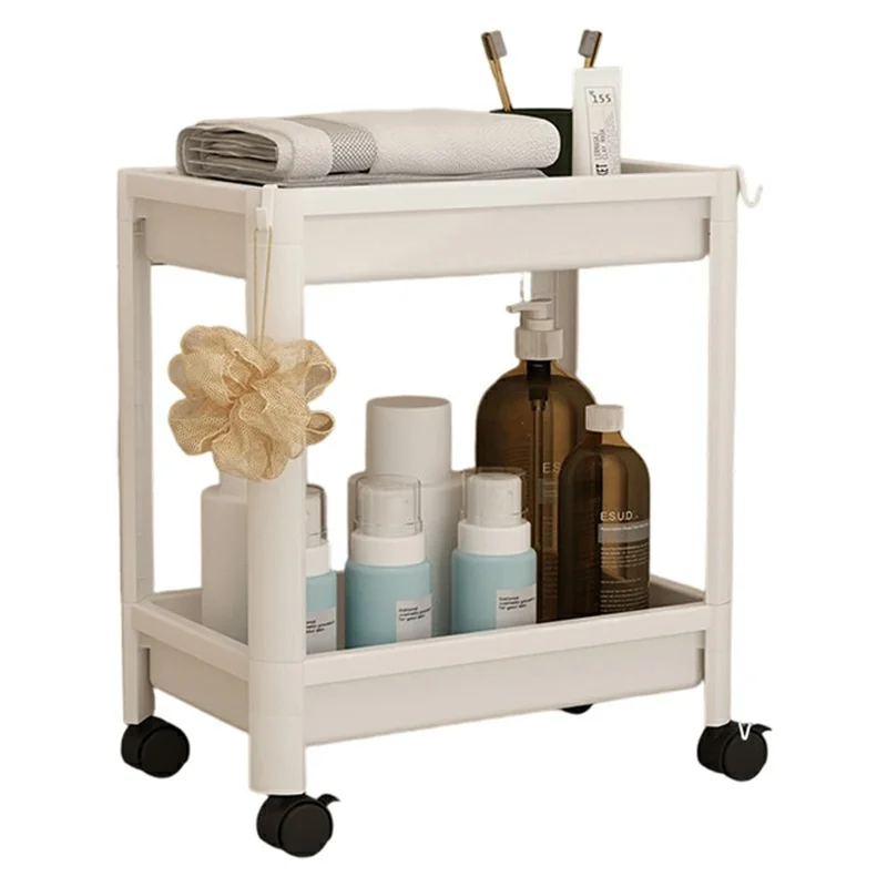 Carrinho de Armazenamento com 2 Níveis 36x23x42cm para Espaços Estreitos com Rodízios, Estante Vertical para Casa de Banho Cozinha - Branco