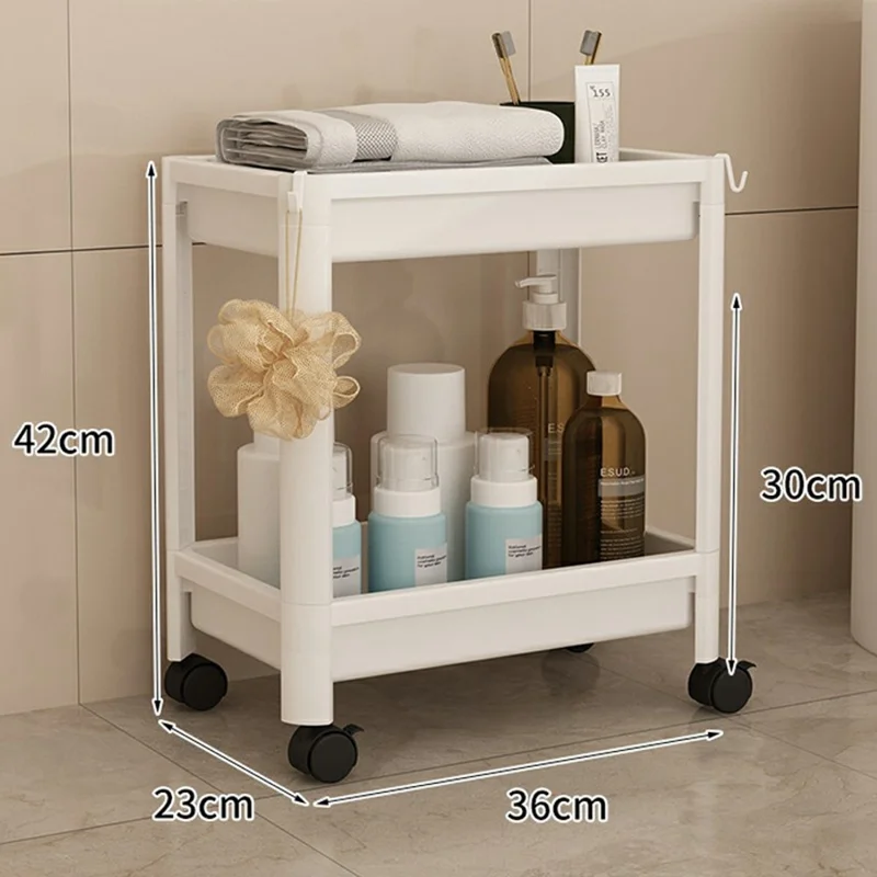 Carrinho de Armazenamento com 2 Níveis 36x23x42cm para Espaços Estreitos com Rodízios, Estante Vertical para Casa de Banho Cozinha - Branco