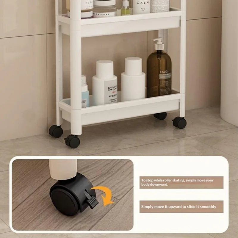 Carrinho de Armazenamento com 3 Níveis, 36x23x72 cm, com Rodízios, Prateleira de Chão para Casa de Banho e Cozinha - Branco