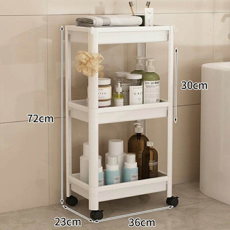 Carrinho de Armazenamento com 3 Níveis, 36x23x72 cm, com Rodízios, Prateleira de Chão para Casa de Banho e Cozinha - Branco