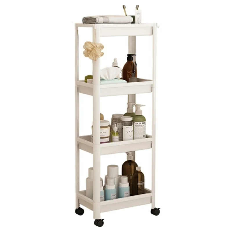 Carrinho de Armazenamento para Espaços Estreitos, 4 Níveis, 36x23x102 cm, com Rodízios, Estante para Casa de Banho e Cozinha - Branco