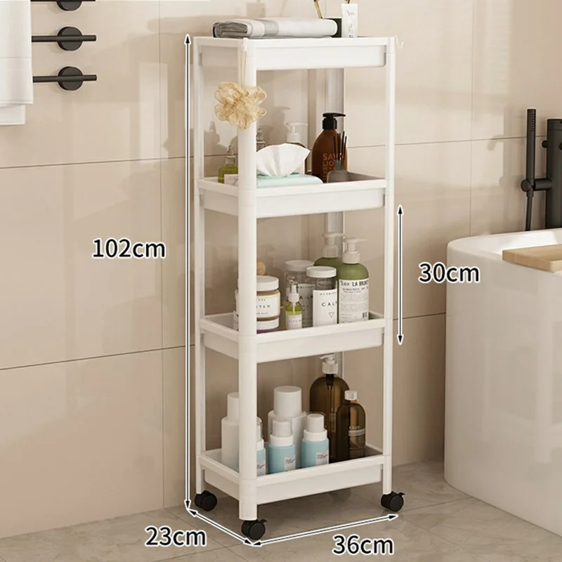 Carrinho de Armazenamento para Espaços Estreitos, 4 Níveis, 36x23x102 cm, com Rodízios, Estante para Casa de Banho e Cozinha - Branco