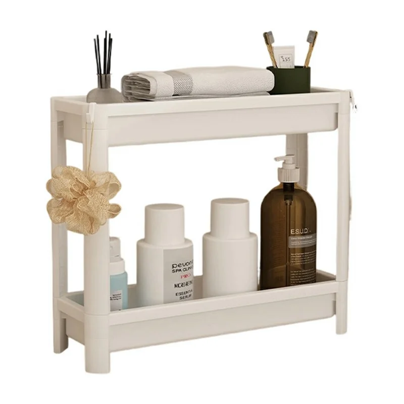 44x15x38,5 cm Prateleira de Armazenamento para Frigorífico de 2 Pisos, Organizador de Pé para Casa de Banho Cozinha - Branco