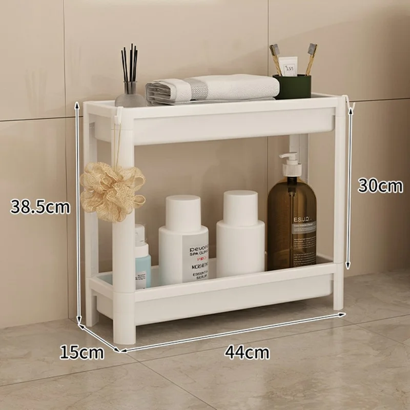 44x15x38,5 cm Prateleira de Armazenamento para Frigorífico de 2 Pisos, Organizador de Pé para Casa de Banho Cozinha - Branco