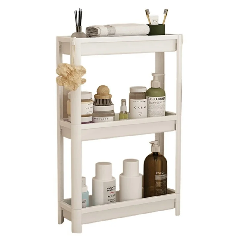44x156x38,5 cm Prateleira de Armazenamento com 3 Níveis para Casa de Banho, Estante de Chão, Organizador para Casa de Banho e Cozinha - Branco