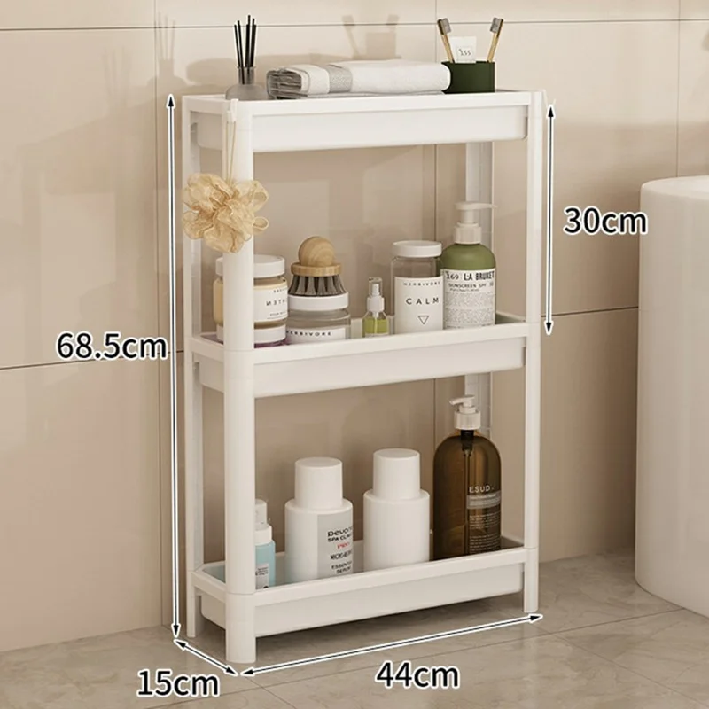44x156x38,5 cm Prateleira de Armazenamento com 3 Níveis para Casa de Banho, Estante de Chão, Organizador para Casa de Banho e Cozinha - Branco