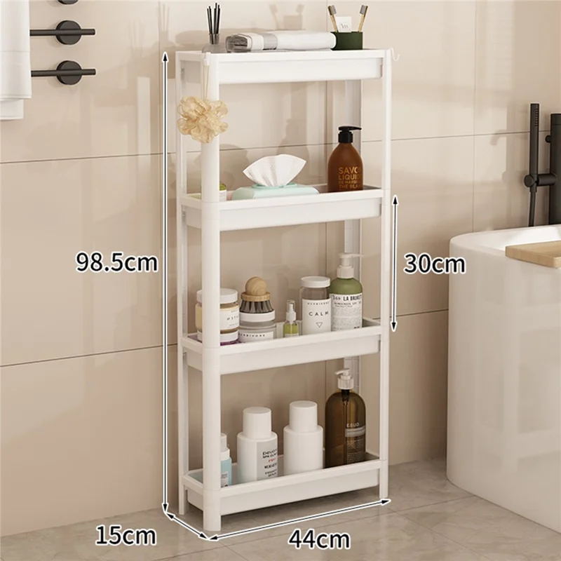 Prateleira de Armazenamento com 4 Níveis 44x15x98,5 cm, Organizador de Piso para Espaços Vazios em Casa de Banho e Cozinha - Branco